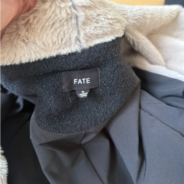 Free People Fate Faux Fur Handkerchief Collar Black Beige Women's Jacket Small - Image 9