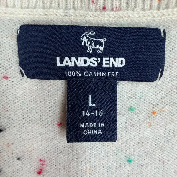 Lands End L Cardigan Sweater Cream Rainbow Speckled Cashmere Classic Button Up - Image 4