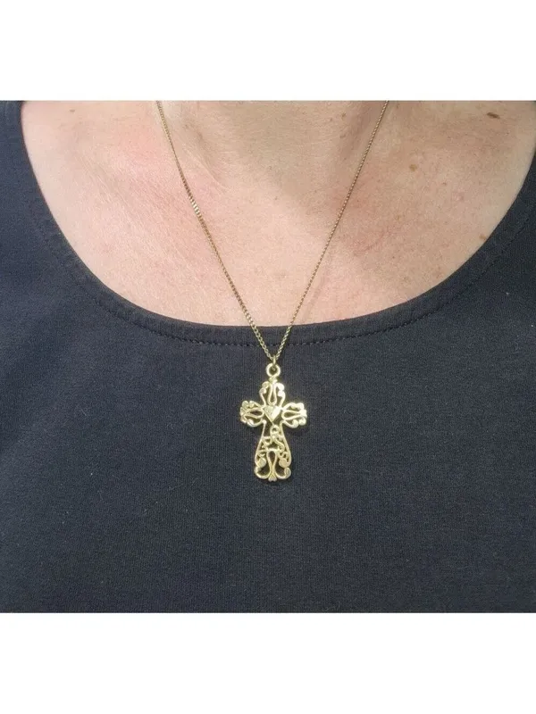 Gold Tone Cross and Chain Necklace - Image 3