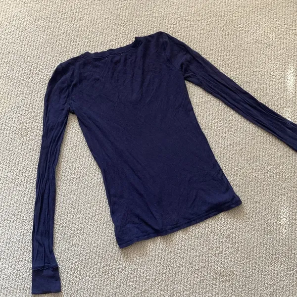 Bella Swan Fitted Long Sleeve Shirt Navy Blue Y2K Indie Sleaze V-Neck Cotton S - Image 9