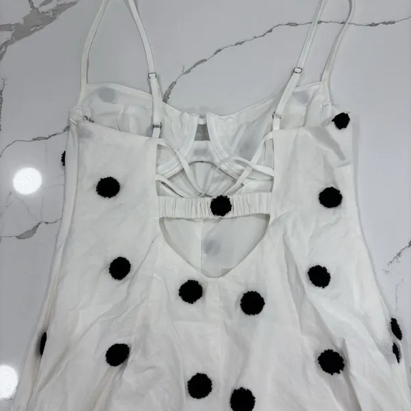 For Love And Lemons Dress Size Medium White Black Polka Dot Mini Linen Blend - Image 10