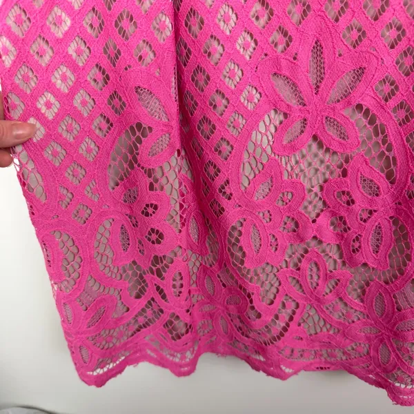 Adrianna Papell Giselle Pink Floral Lace Fit and Flare Dress Sz 12 Wedding Party - Image 3