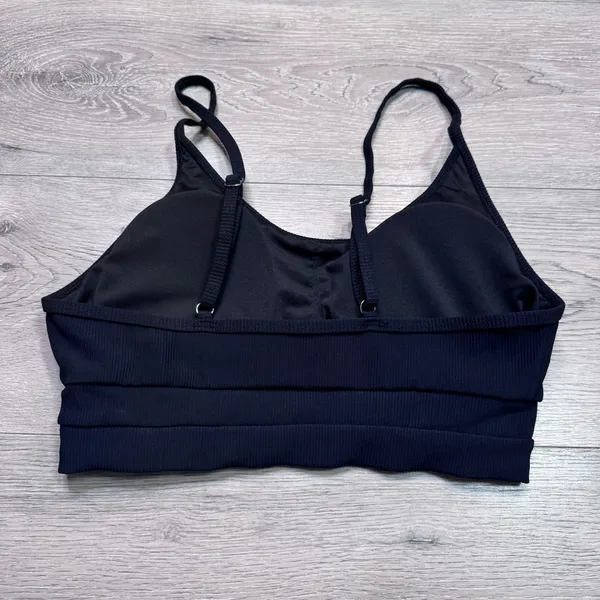 Womens Black Ribbed Sports Bra Adjustable Straps Padded‎ Activewear Top Size M - Image 2