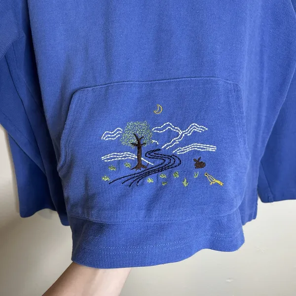 Breckenridge womens quarter zip Pullover Blue Embroidered Preppy Cottage VTG‎ L 90s Nature - Image 2