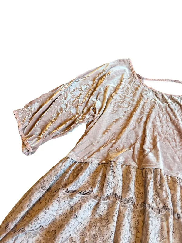Free People Burnout Top Shirt Pink Blouse Crushed Velvet Flowy Tiered Size Small - Image 5