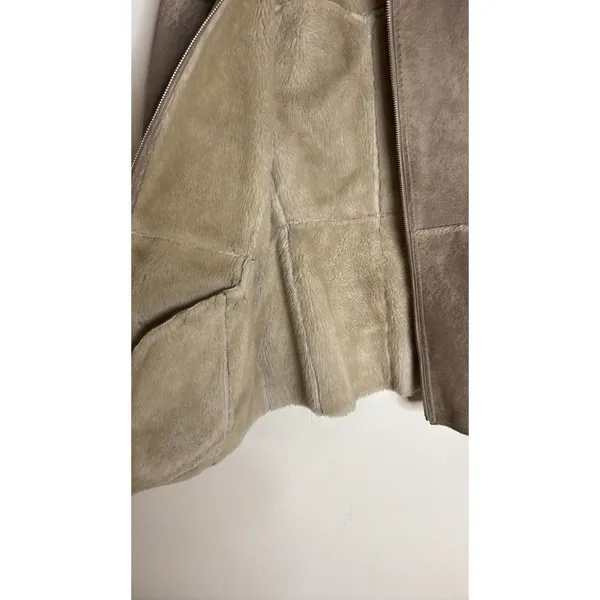 Guess Shearling Jacket Women's Tan Faux Fur Lined Suede Leather Coat Medium - Image 10