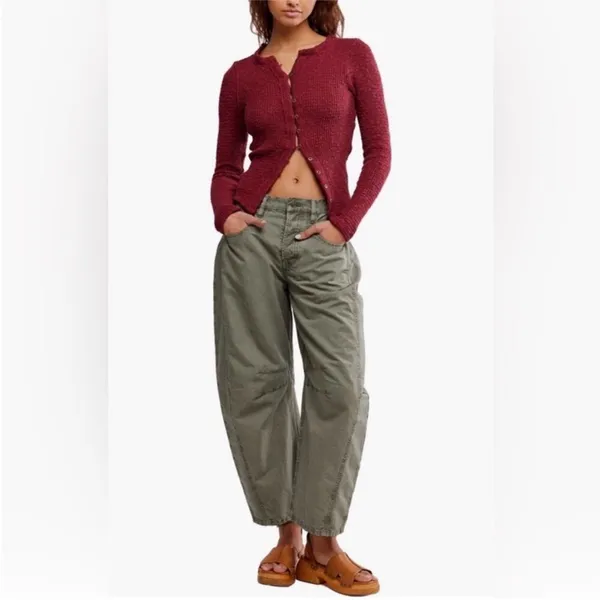 Free People Good Luck Barrel Leg Pants in Olive Green 24 - Image 9