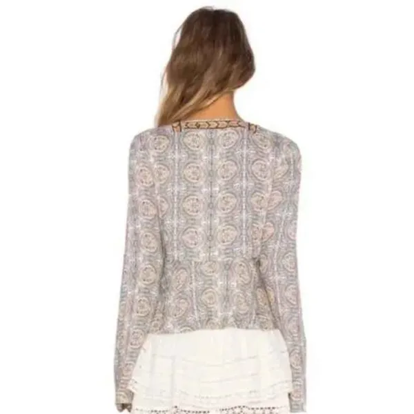 Free People Time of Your Life Blouse Ivory Combo Bell sleeves - Image 3
