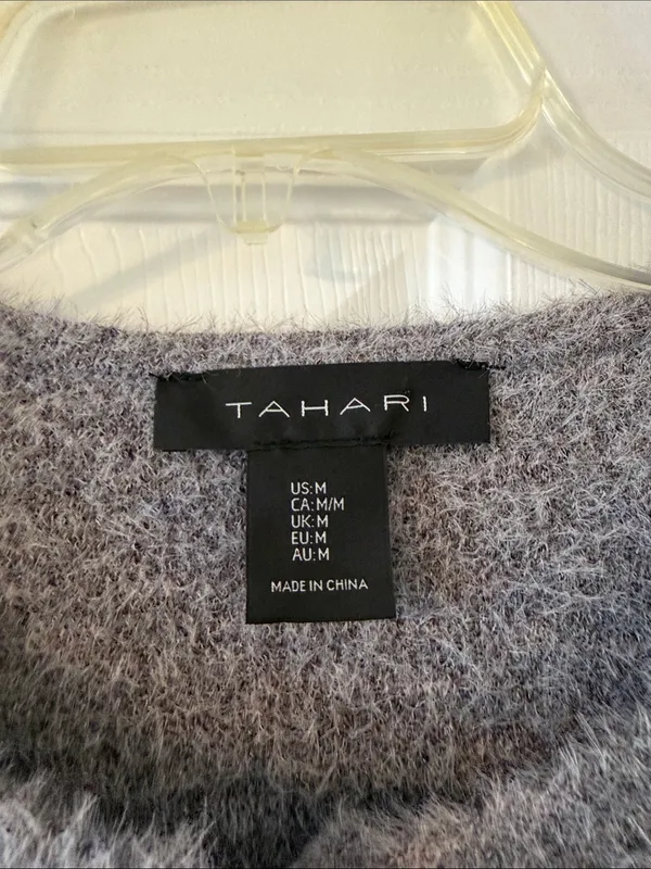 Tahari Gray Fuzzy Cardigan with Gold Buttons size M length 23” bust 36” new - Image 2