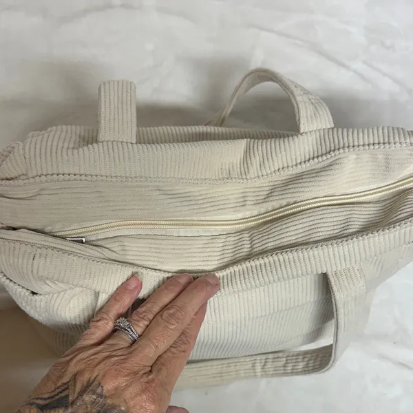 Elegant Cream Corduroy Women's Tote Bag - Image 3