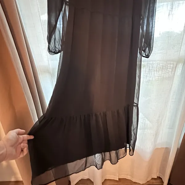 Soft Surroundings Olga Black Sheer Lined Tiered Maxi Dress L Elegant Timeless - Image 3