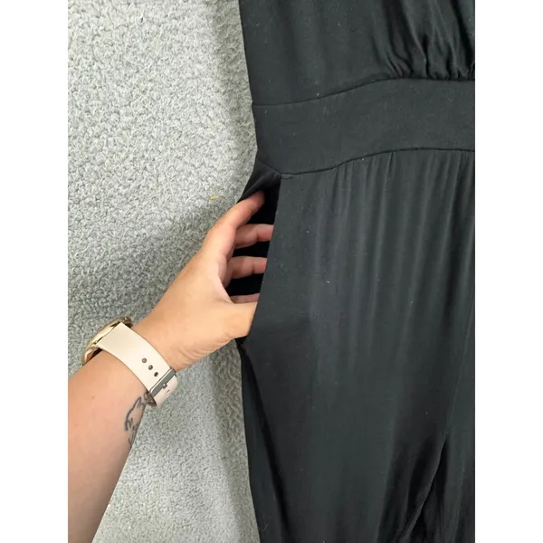 Loft Beach Jumpsuit Womens‎ M Black Surplice V-Neck Tie Ankle Tapered Leg Casual - Image 4