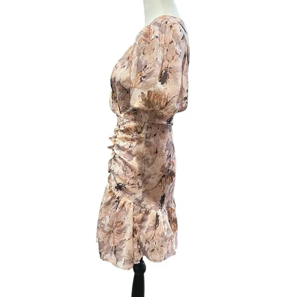 MISSGUIDED Mini Dress Size 0 Pink NWT Floral Coquette Flirty Puff Sleeve Frill - Image 6