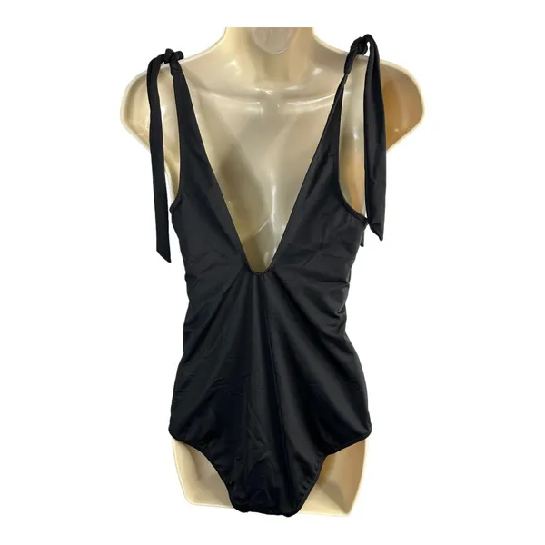 ASOS Black Back Plunge Shoulder Tie One Piece Swimsuit Sz 8 Bathing Suit Resort - Image 2