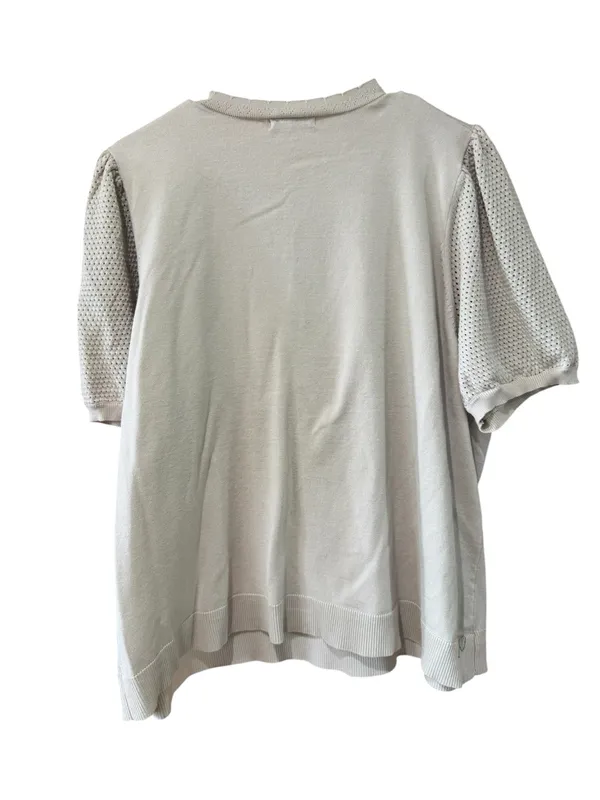 Cable & Gauge Beige V-Neck Puff Sleeve Knit Top - Image 2