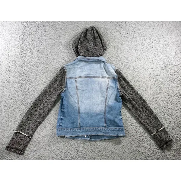 Denim Hoodie Jacket Women M Blue Gray Mixed‎ Media Grunge Street Indie Outerwear - Image 3