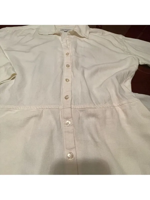 Free Assembly cream linen blend shorts romper jumpsuit belt button front Sz S - Image 6