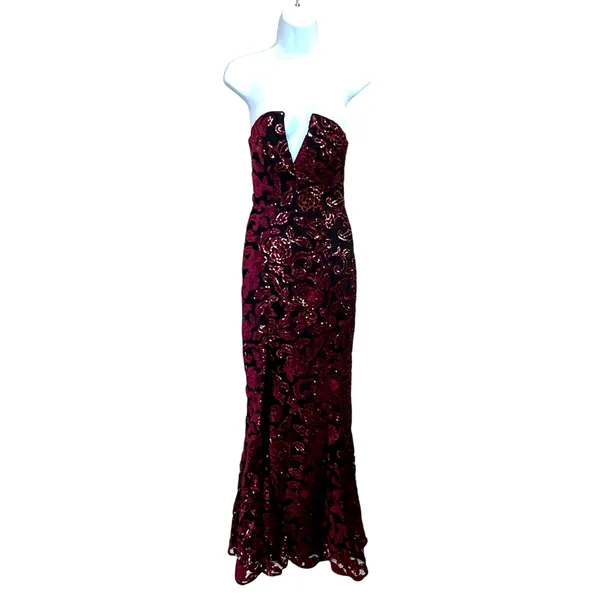 Dress the Population Black Sequin Gown XS Bustier Strapless Velvet Designer $400 - Image 8