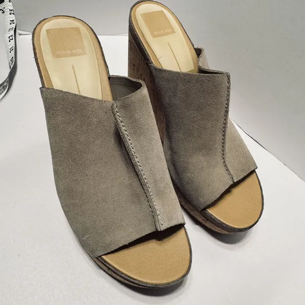 Dolce Vita Sandals Ross Womens Beige Suede Cork‎ Wedge Platform High heels 8.5 - Image 2