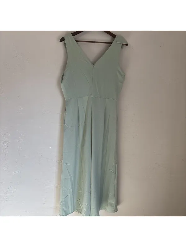 She + Sky Womens Large Sage Green Tie Strap V-Neck Wide Leg Jumpsuit Romper NWT - Image 4