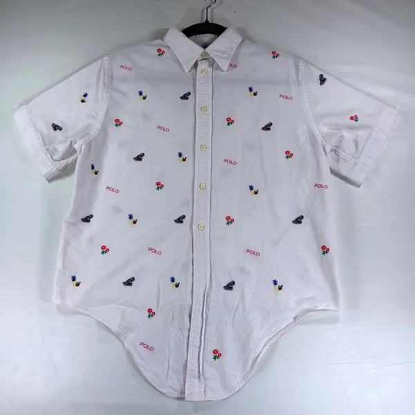 Vintage Polo Ralph Lauren White Embroidered Tie Front Shirt Size Small Flowers - Image 2