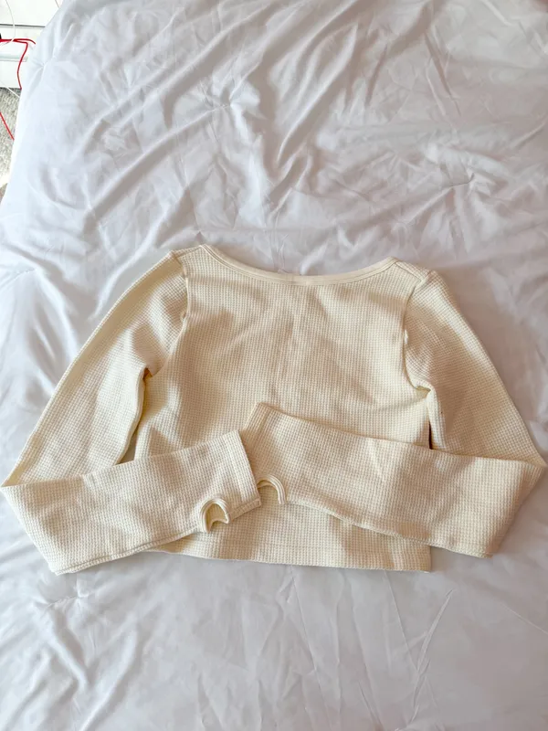 Altar’d State Revival Ivory Waffle Knit Square Neck Long Sleeve Top Size L/XL - Image 2