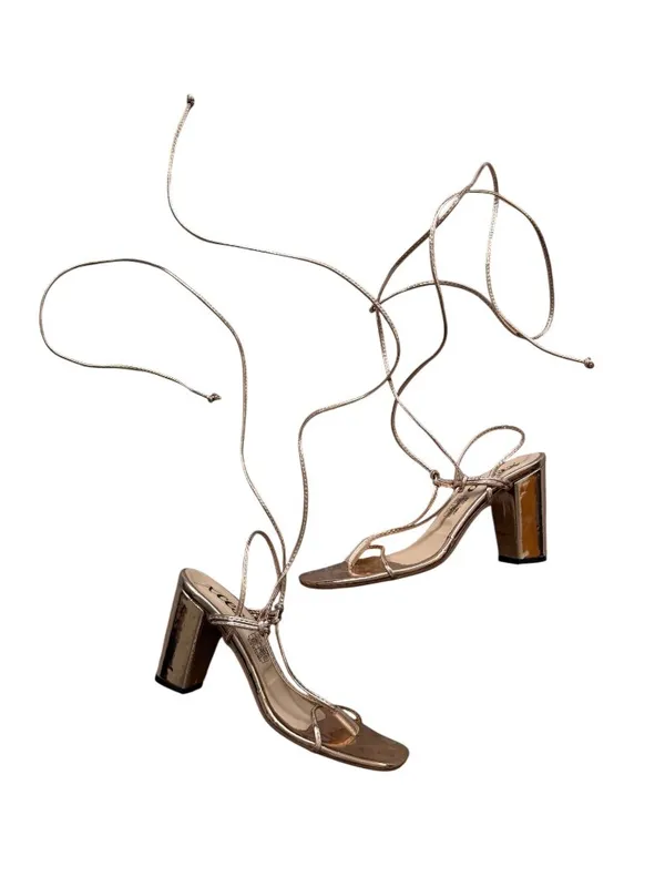 XCESO Rose Gold Lace Up Sandals Heels Size 38 / US 8 - Image 8