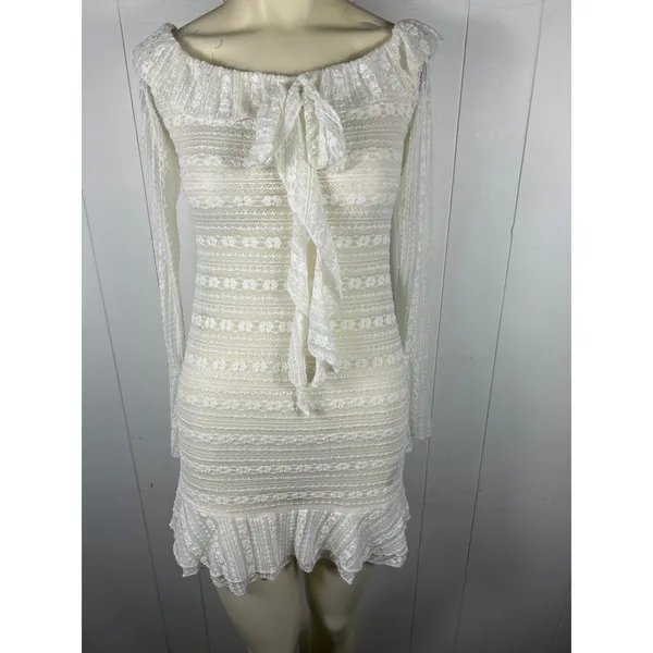 Edikted Textured Sheer Lace Mini Dress In White Size L - Image 4