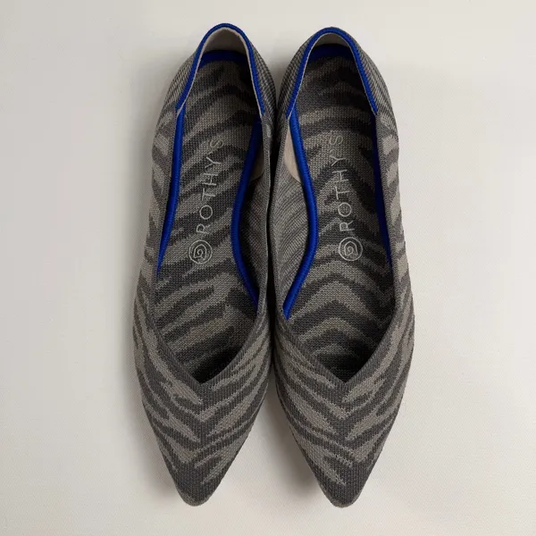 Rothy’s The Point Women’s Gray Zebra Print Knit Pointed Toe Slip-On Flats Size 9 - Image 2