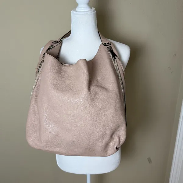 REBECCA MINKOFF Leather Hobo Slouch Neutral Blush Beige Large Bag Purse - Image 6