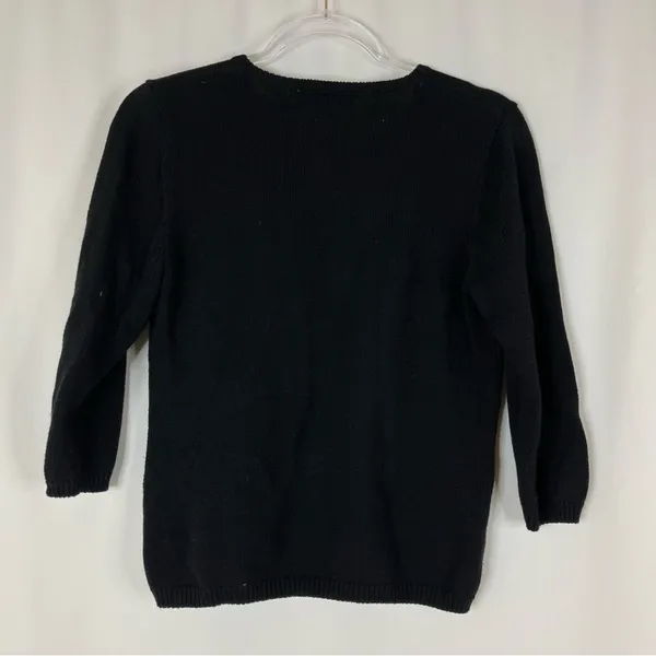 Susan Bristol Black Snowman Embroidered Sequin 3/4 Sleeve Sweater Womens Medium - Image 6