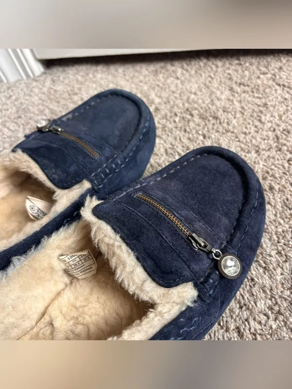 UGG Ansley Charm Loafers Slippers Navy Suede Shearling Size 8 - Image 7