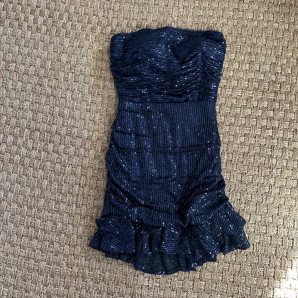 Navy Blue Sparkly Sequins Strapless Short Tie Back Dress Size 8 - Image 5