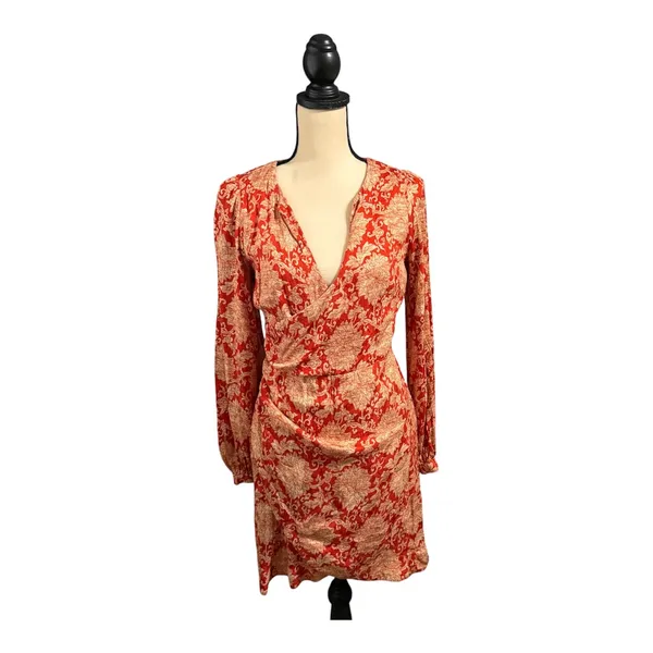 Anthropologie Women's Red Cream Floral Silk Blend Skylar Mini Dress Sz 8 Romance - Image 2