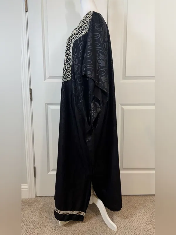 Ashro Black Gold Embroidered Caftan Kaftan Maxi Dress One Size Resort Cruise - Image 7