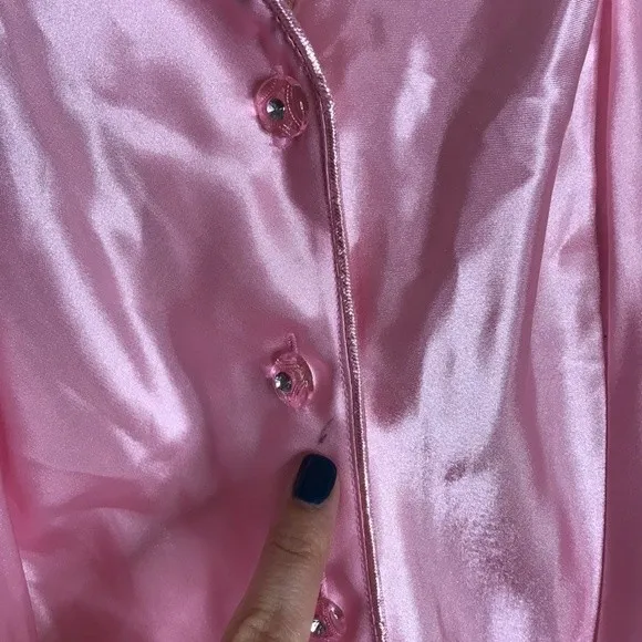 vtg Cacique 90s ladies pink button up‎ nightie babydoll romper size small sexy - Image 5