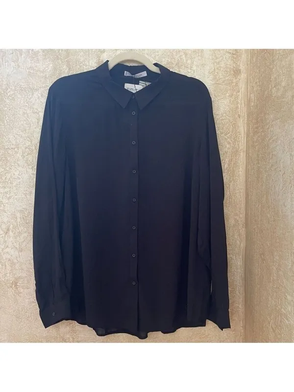 Mango viscose button down long sleeves shirt feather lightweight Black Sz 12 - Image 2