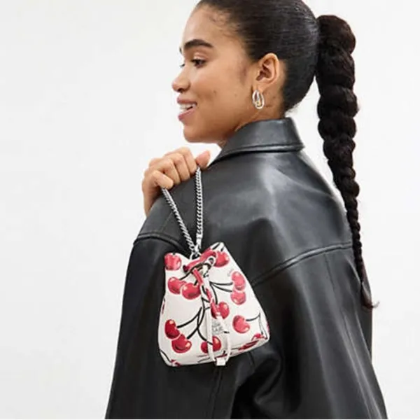 Coach Drawstring Wristlet With Cherry Print - Novelty Leather/Silver/Chalk Multi - Image 2