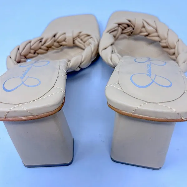 Jessica Simpson Zaliye Tan Faux Leather Braided Strap Slip On Heels NEW Size 8.5 - Image 10