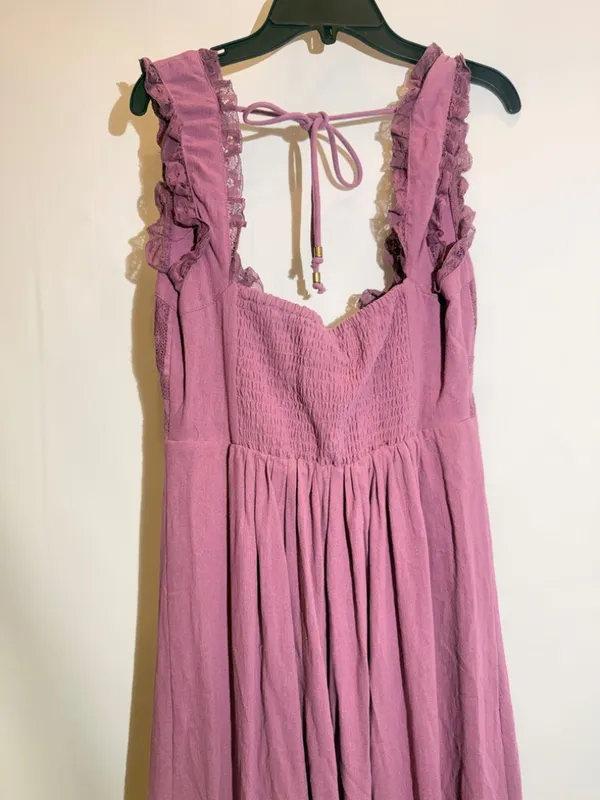 NWT Free People Moon Eyes Navy Lace Smocked Tie Waist Boho Midi Dress Size S - Image 11