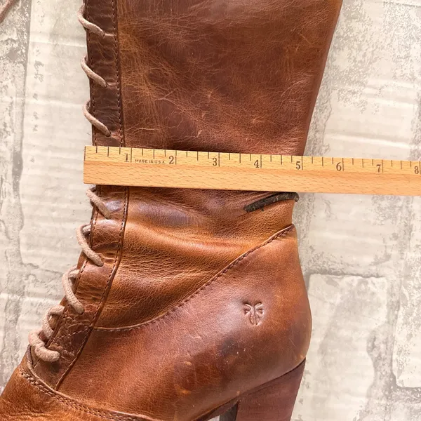 VTG Frye Villager Distressed Brown Leather Lace Up Heeled Boots Victorian Goth 9 - Image 6