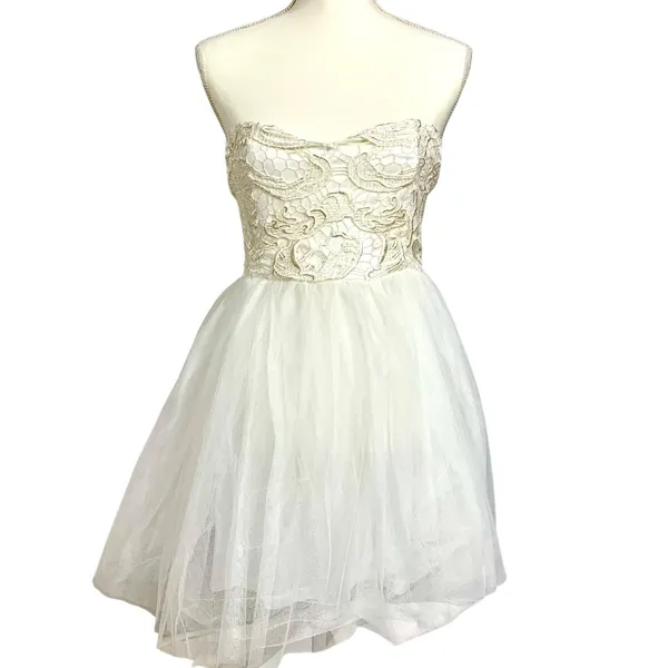 Strapless White Lace Tulle Dress M New Coquette Fairy BalletCore Princess Whimsy - Image 3