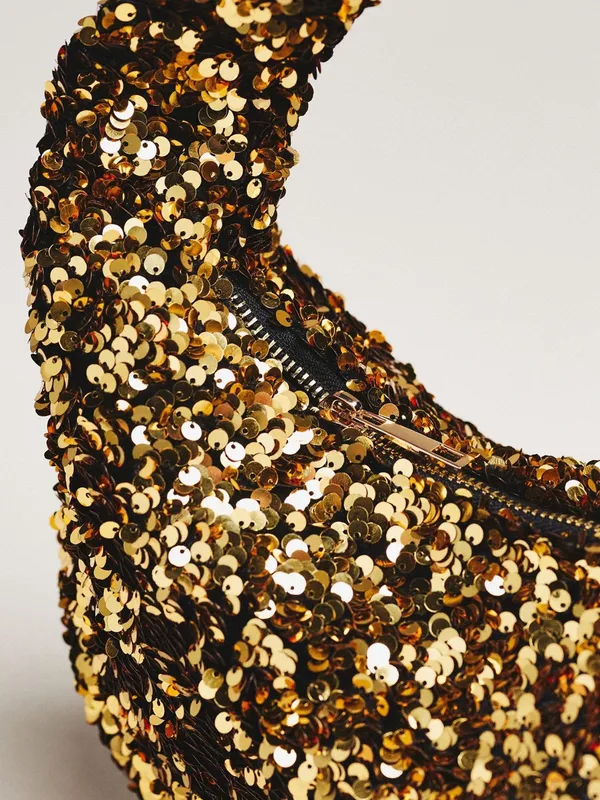 NWT! Anthropologie Gold Sequin Hobo Paillette Sequin Crescent Shoulder Bag - Image 3