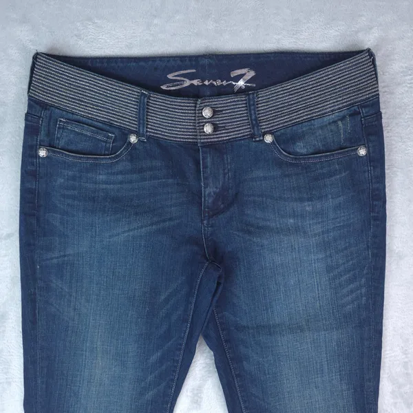 Seven7 Jeans Women 12‎ Blue Dark Wash Embellished Waistband Stretch Bootcut Y2K - Image 3