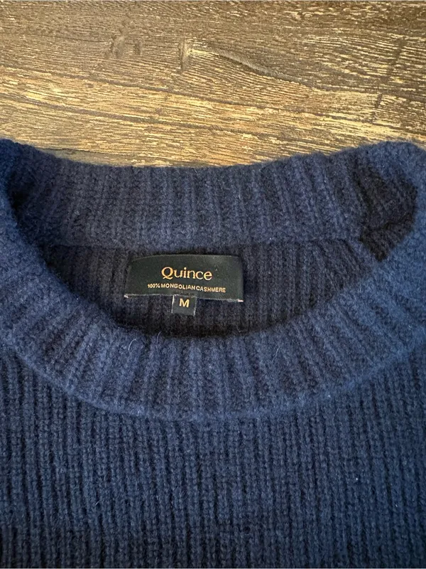 Quince Fisherman Crewneck Sweater Womens M Navy Excellent Mongolian Cashmere - Image 6