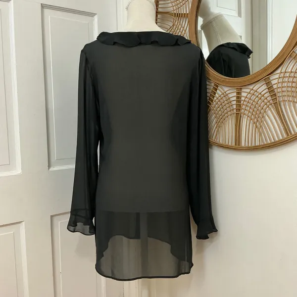 Victoria's Secret Sheer Black Ruffle Blouse M Y2K Whimsigoth Dark Academia VTG - Image 3