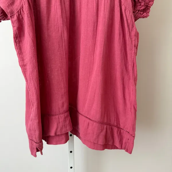 Free People M Rose Pink Dress Pintuck Smocked Puff Sleeve Boho‎ Slouchy - Image 3