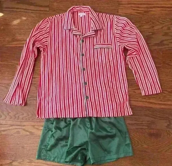 Pajamagram Pajamas Christmas Candy Cane Flannel Top Satin Shorts Size Large - Image 2