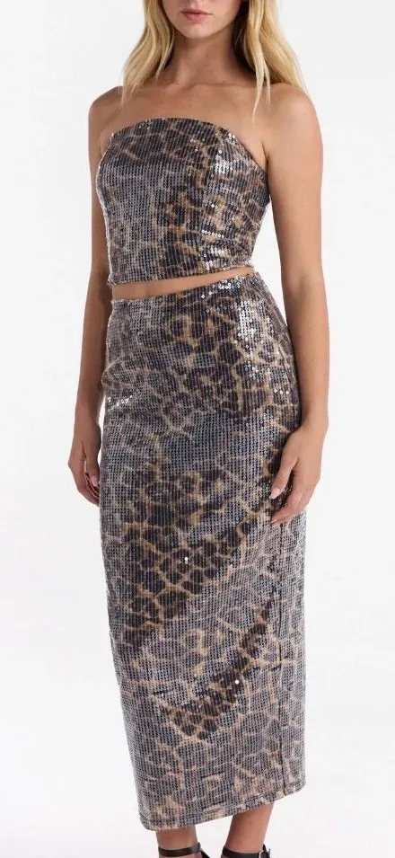 No Boundaries Snake Print Sequin Skirt Set - Image 2