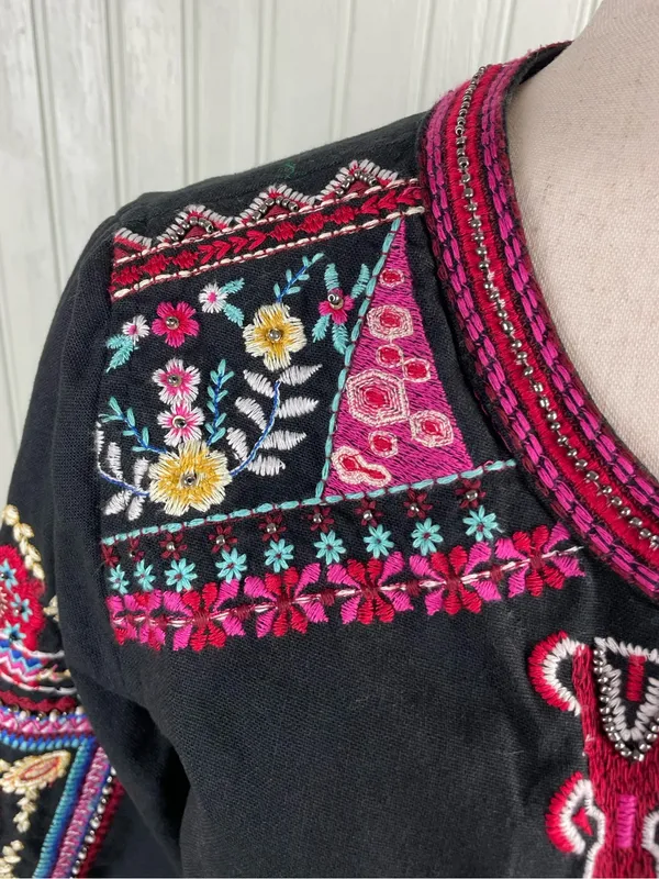 Anthropologie Abstract Embroidered Jacket Size Small Black Multicolor Boho Artsy - Image 13